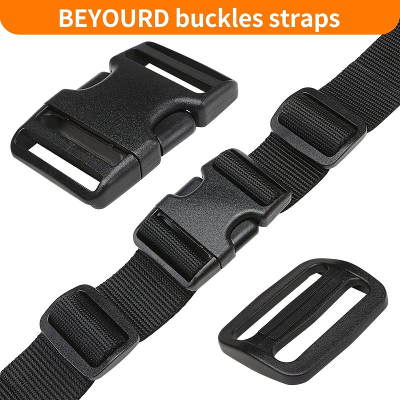 BEYOURD Heavy-Duty Buckles and Strap Set 1-1/2": 6 Yards of Thick Nylon Webbing, 6-Pack Adjustable Quick Side Release Plastic Buckles, 12 Tri-Glide Slide Clips, Black (1-1/2" Combo Set) - Image 2